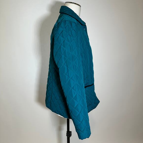 Studio Works Teal Diamond Quilted Field Jacket Coat Womens Petite Size Medium PM - Picture 2 of 12